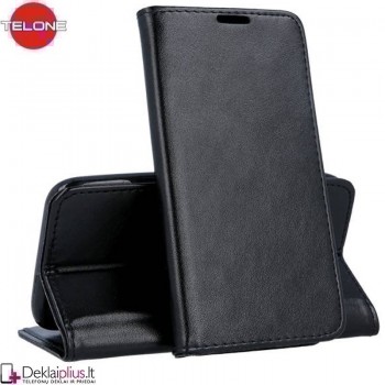 Telone dirbtinos odos atverčiamas dėklas - juodas (telefonams Huawei Honor 50 Lite)